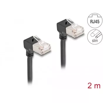 DeLOCK RJ45 Καλώδιο δικτύου Cat.6A S/FTP λεπτό 90° προς τα κάτω 2 m μαύρο