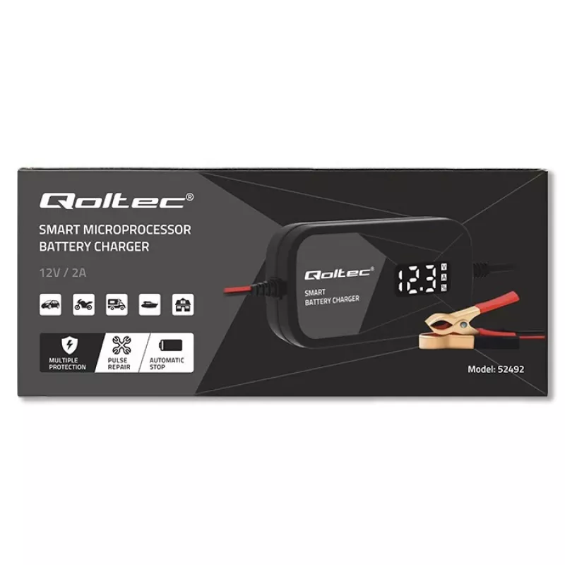 Φορτιστής μπαταρίας QOLTEC 52492 12V 2A με μικροεπεξεργαστή και αναγέννηση κυψελών