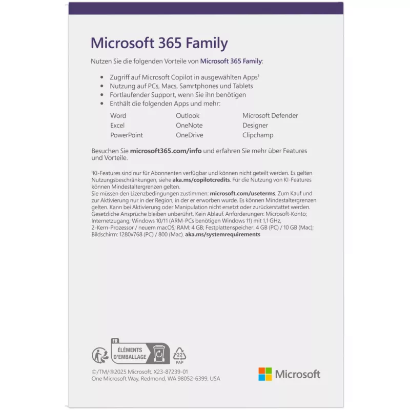 Microsoft 365 Family Box Pack 1 έτος έως 6 άτομα Android iOS Windows MacOS