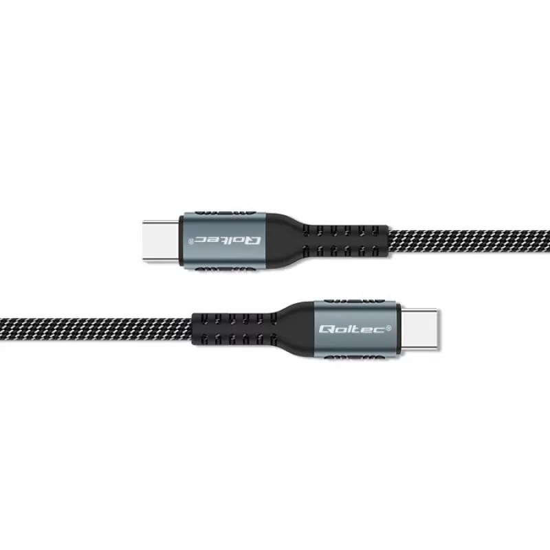 Qoltec 52358 καλώδιο USB-C σε USB-C, USB 2.0, 480 Mbps, 100 W PD, QC 3.0, πλεκτό νάιλον, 1,5 m, μαύρο
