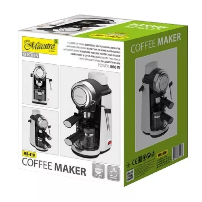 Maestro MR-410 μηχανή espresso με αφρογάλα, 800 W, 3,5 bar, δοχείο νερού 240 ml