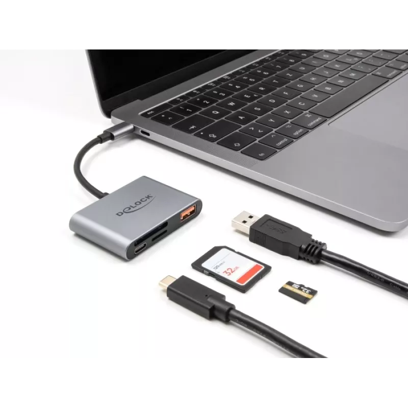 Delock 91016 Αναγνώστης καρτών USB-C για κάρτες SD και microSD με θύρα USB-A και USB-C PD