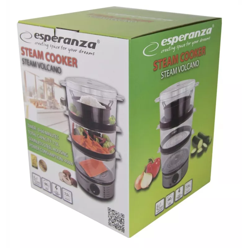 Esperanza Steam Volcano EKG009 Ατμομάγειρας, 3 καλάθια, 400 W
