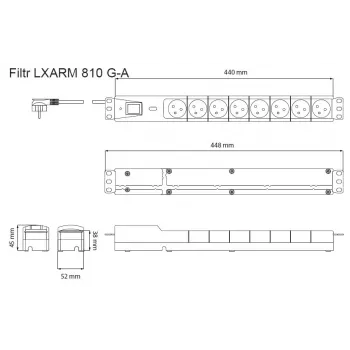 Πολύπριζο προστασίας από υπέρταση LXARM810, 8x 230V, 5m, Μαύρο