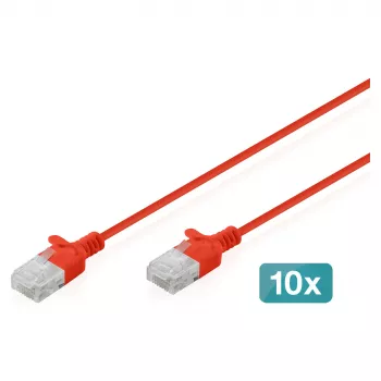 Καλώδιο δικτύου Patch DIGITUS CAT 6 U-UTP λεπτό, 2 m, κόκκινο, συσκευασία 10 τεμ.