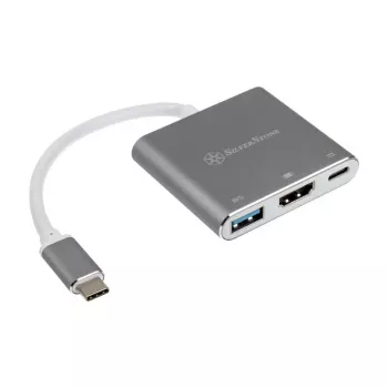 SilverStone SST-EP08C - Προσαρμογέας USB 3.1 Type-C σε HDMI/USB Type C/USB Type A - ασημί