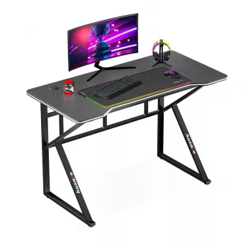 Gaming γραφείο huzaro Hero 1.6 μαύρο — ευθύ τραπέζι από MDF/άνθρακα 1200×600×750 mm, μεταλλικός σκελετός