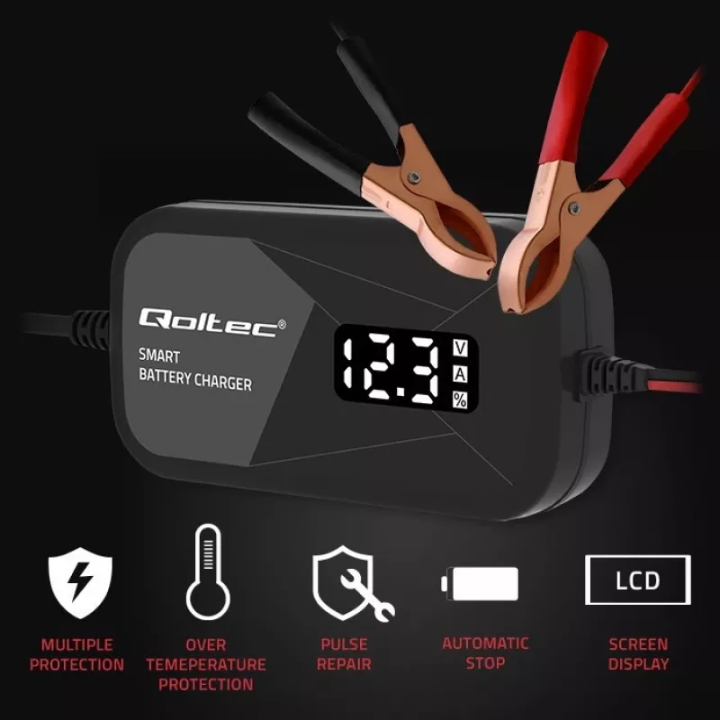 Φορτιστής μπαταρίας QOLTEC 52492 12V 2A με μικροεπεξεργαστή και αναγέννηση κυψελών