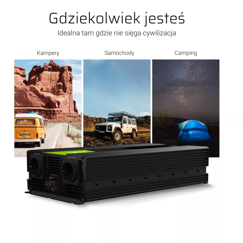 Green Cell INV11 μετατροπέας τάσης αυτοκινήτου 2000 W μαύρο