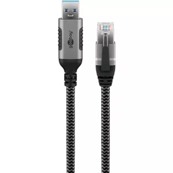 Wentronic goobay - Καλώδιο δικτύου - USB Type-A (M) σε RJ-45 (M) - 1,0 m - 6 mm - FTP - CAT 6 - USB 3.0 - πλεκτό καλώδιο - μαύρο, ασημί (70299)