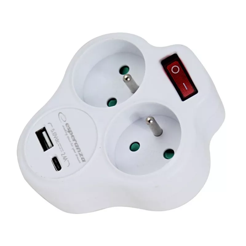 Esperanza ELK311W ηλεκτρικός διαχωριστής 2 πριζών USB-C USB-A εισόδου λευκό