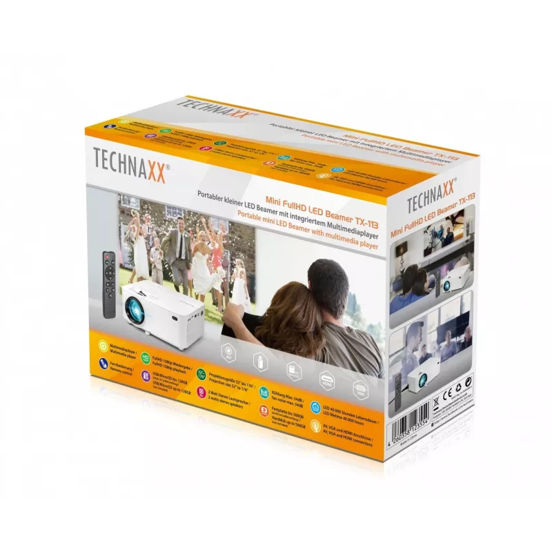 Προβολέας Technaxx TX-113 Standard Throw 1800 ANSI Lumen LED 800x480 Λευκό