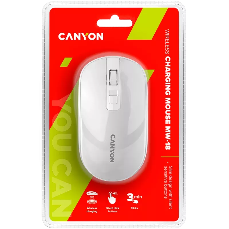 CANYON Ποντίκι MW-18 Wireless Charge Μαργαριταρένιο Λευκό