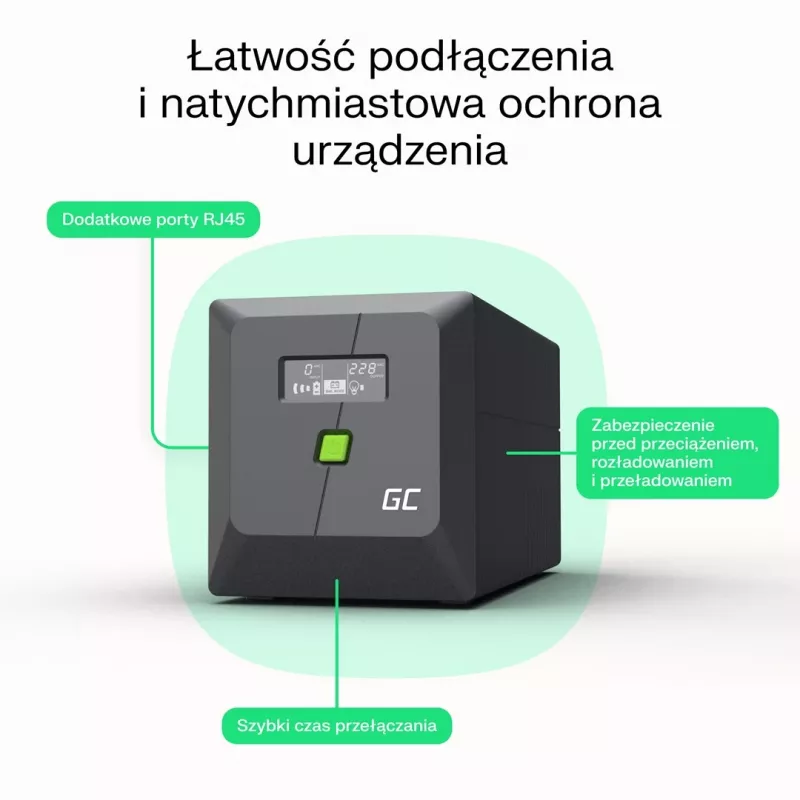 USV Line-Interactive 2 kVA 1200 W, Green Cell, 4 έξοδοι AC, USB, 12 V 9 Ah VRLA (Tower)