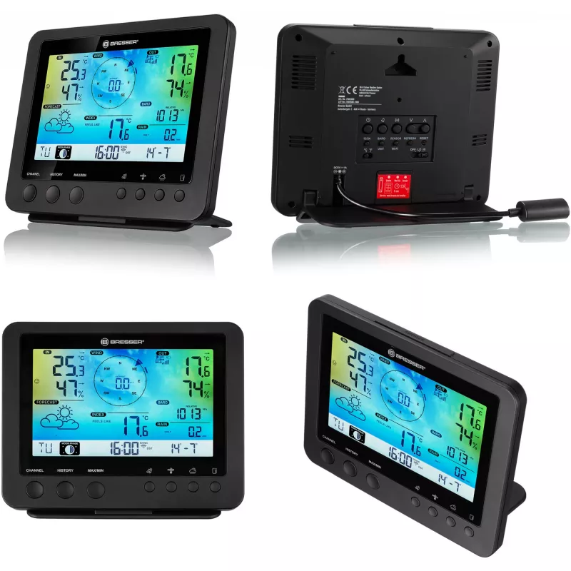 Bresser 7002580 Weather Center 5-in-1 ψηφιακός μετεωρολογικός σταθμός Wi-Fi με επαγγελματικό αισθητήρα, οθόνη 5,7″, ρεύμα δικτύου, μαύρος