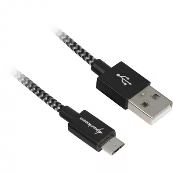 Καλώδιο USB 2.0, βύσμα USB-A > βύσμα Micro-USB (μαύρο/γκρι, 0,5 μέτρα, με επένδυση)