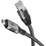 Καλώδιο Ethernet USB-C 3.2 Gen2 βύσμα αρσενικό > βύσμα αρσενικό RJ-45, adapter LAN μαύρο/ασημί, 2 μέτρα, πλεκτό περίβλημα υφάσματος