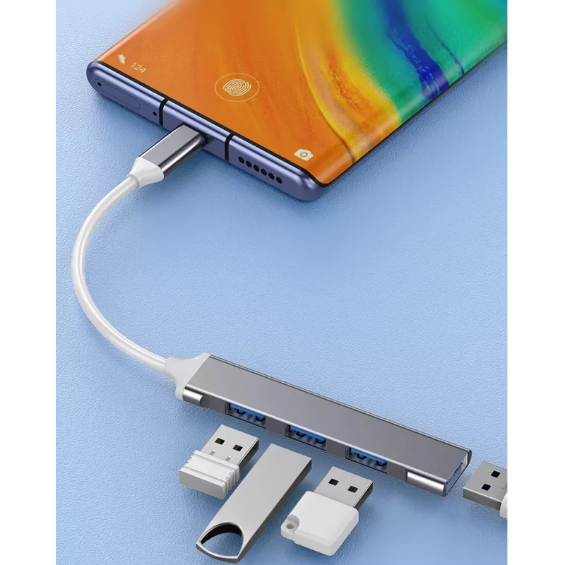 USB hub VAKOSS TC-4125X — 1× USB 3.0 Type-A, 3× USB 2.0 Type-A, Host: USB Type-C, ασημί