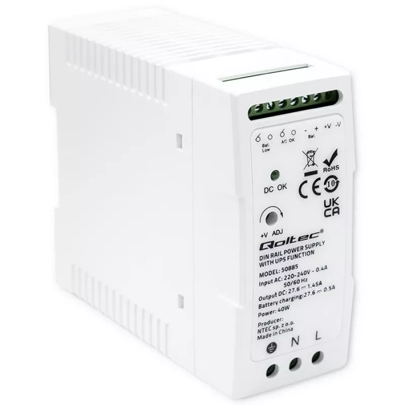 Qoltec 50885 σταθερό τροφοδοτικό ράγας DIN με λειτουργία UPS | 40W