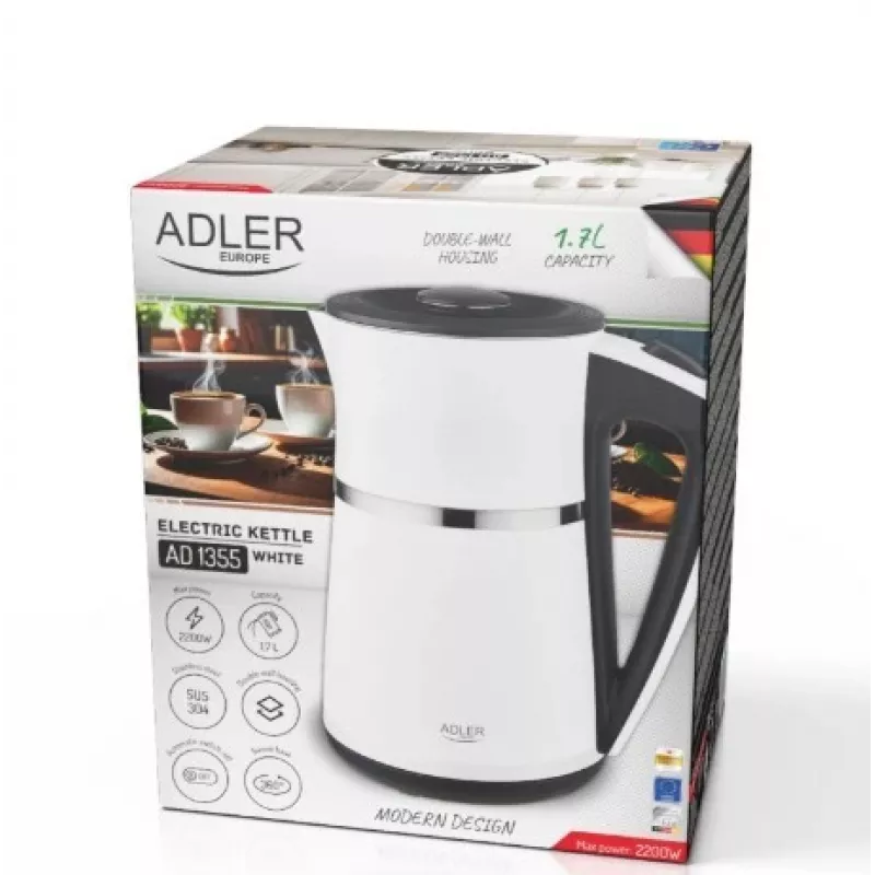 Βραστήρας Adler 1,7 l 1355 W λευκός διπλού τοιχώματος