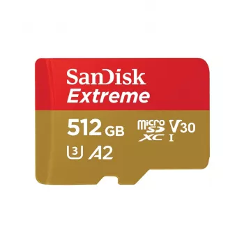 MicroSDHC-κάρτα μνήμης SANDISK Extreme 512 GB UHS-I A1 V30 U3 Class 10, ανάγνωση 190 MB/s, εγγραφή 130 MB/s, περιλαμβάνει SD-Adapter