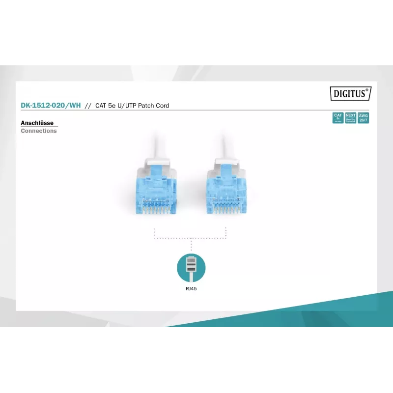 Καλώδιο δικτύου Digitus CAT 5e U/UTP RJ-45 2m λευκό