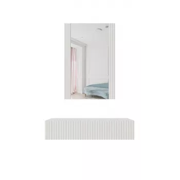 Τουαλέτα με καθρέφτη cama meble PAFOS 80×41,6×100 cm, λευκό ματ, πλαίσιο MDF, 1 συρτάρι