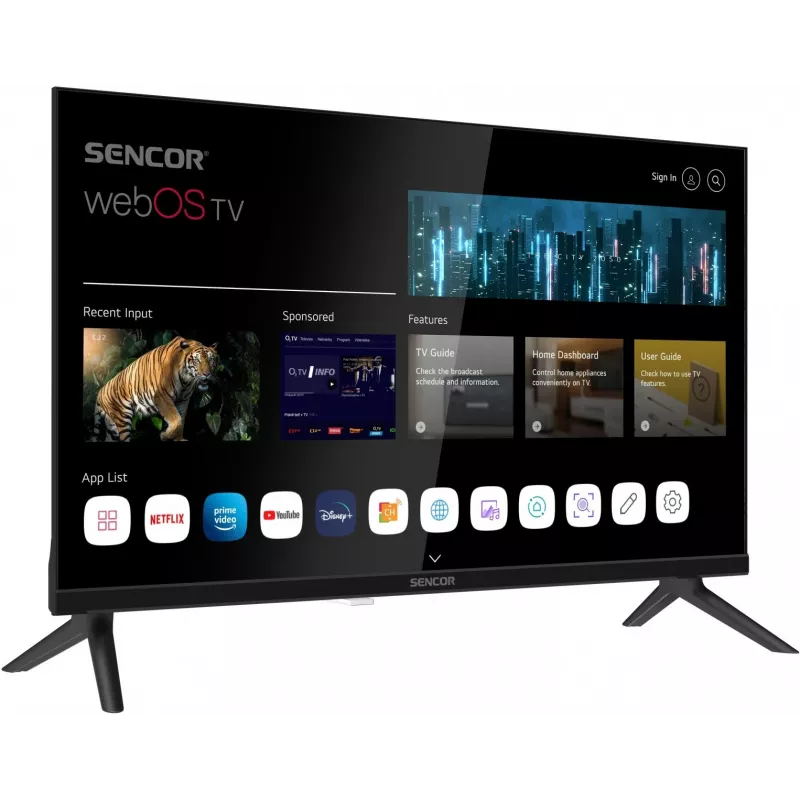 24 inch SENCOR SLE 24S803B HD Ready SMART TV με webOS, Wi‑Fi, Bluetooth, DVB-T2/C/S2, 1366×768
