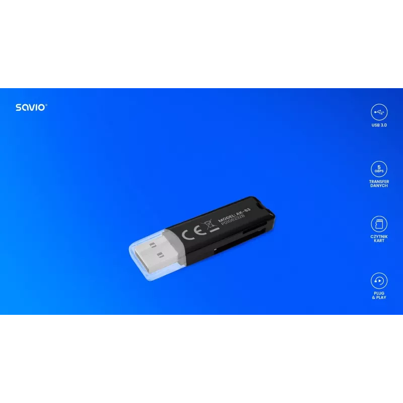 Αναγνώστης καρτών SD, USB 2.0, 480 Mbit/s, AK-63 Savio SAVAK-63