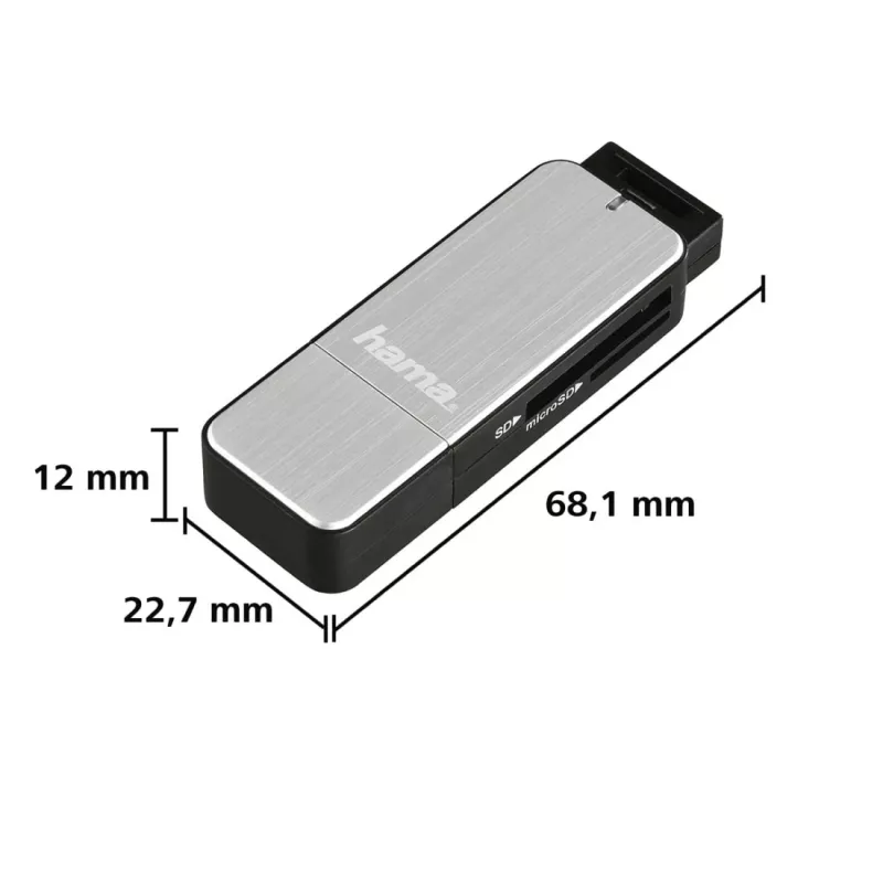 Hama 123900 αναγνώστης καρτών USB 3.0 SD/microSD, αλουμίνιο, μαύρο/ασημί