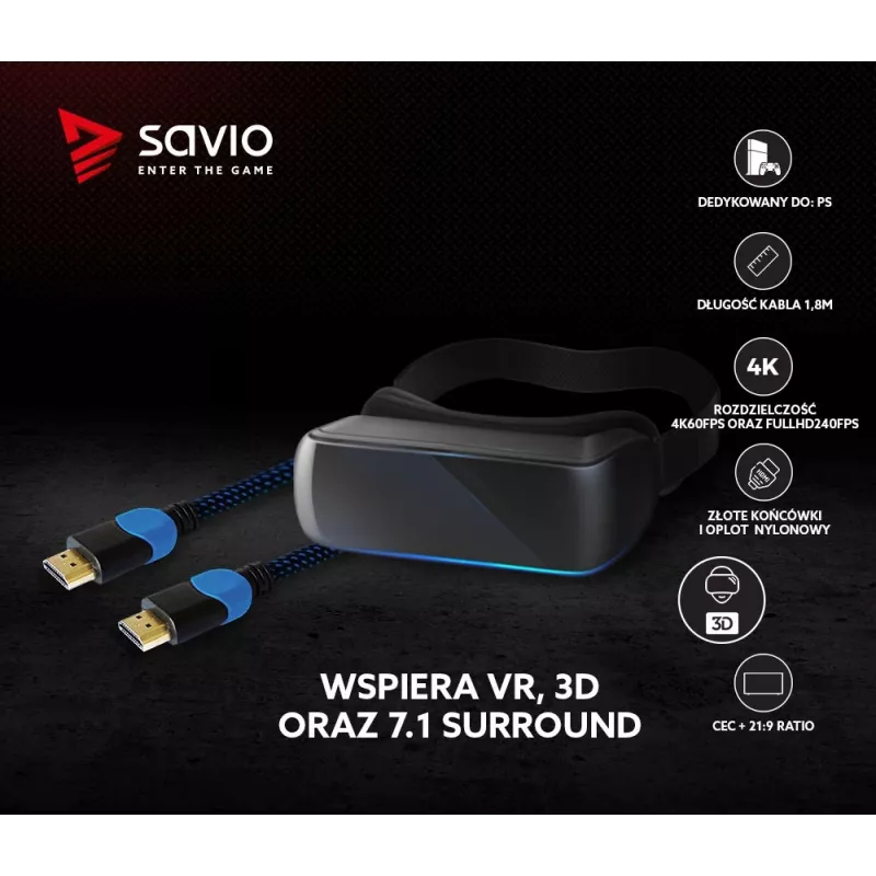 Καλώδιο HDMI Savio GCL-02 1,8 m HDMI Type-A (Standard) μαύρο, μπλε