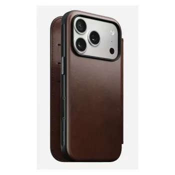 Θήκη κινητού Nomad Modern Leather Folio για iPhone 17 Pro, δέρμα/αλουμίνιο, 16 cm (6,3 ίντσες) καφέ, 4 θήκες καρτών