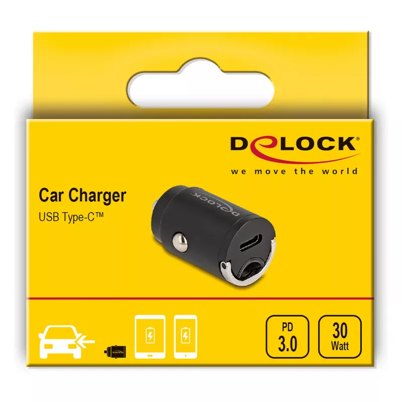 DeLOCK 64278 Μίνι φορτιστής αυτοκινήτου USB-C PD 3.0, 30 W, 3 A, μαύρος