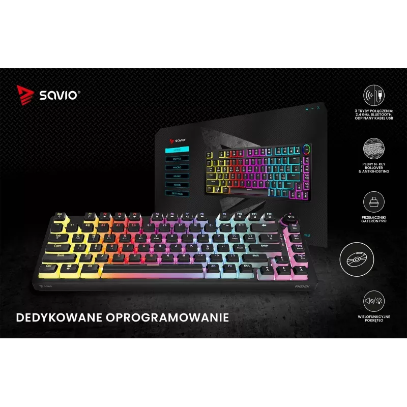 Gaming πληκτρολόγιο Savio SAVGK-PHENIX RED PUDDING μηχανικό RGB Wireless