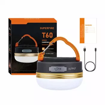 Φωτιστικό κάμπινγκ Superfire T60 2,5 W με επαναφορτιζόμενη μπαταρία 1000 mAh