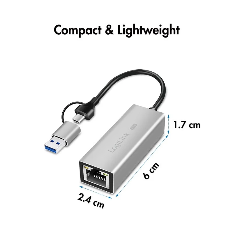 Προσαρμογέας USB-A/-C σε 2,5G Ethernet, γκρι
