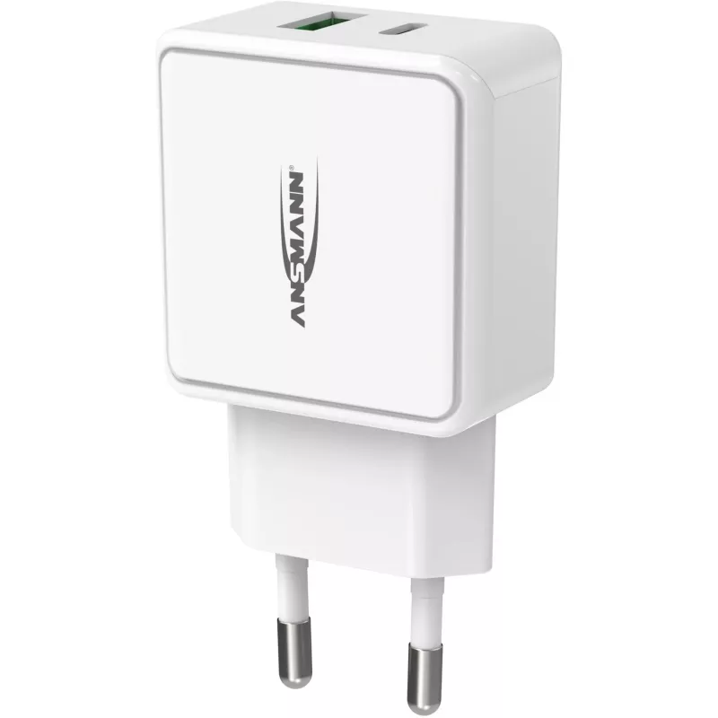 ANSMANN HC218PD - τροφοδοτικό - 18 Watt - 3000 mA - PD, QC 3.0 - 2 θύρες εξόδου (USB, USB-C) - λευκό (1001-0111)
