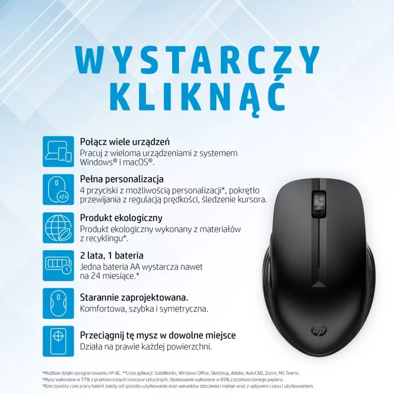 HP 435 Ασύρματο ποντίκι Multi-Device, αμφίχειρο, RF Wireless + Bluetooth, 4000 DPI, μαύρο