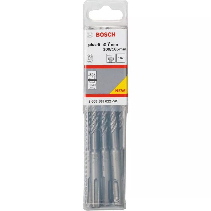 Bosch 2608585622 SDS-plus-5 τρυπάνια κρουστικά, Ø 7 mm, μήκος εργασίας 100 mm, 10 τεμ.