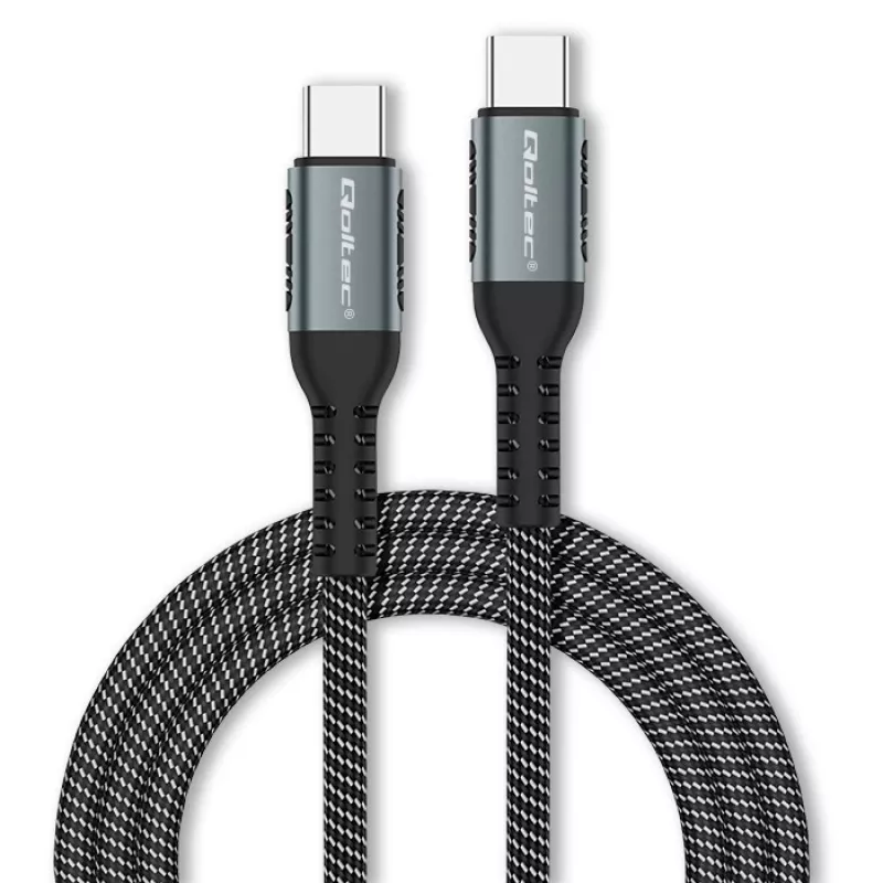 Qoltec 52358 καλώδιο USB-C σε USB-C, USB 2.0, 480 Mbps, 100 W PD, QC 3.0, πλεκτό νάιλον, 1,5 m, μαύρο