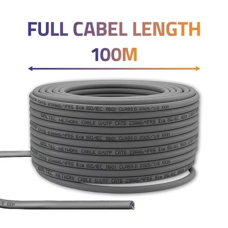 Καλώδιο δικτύου UTP CAT6 χαλκός Cu 100 m γκρι – QOLTEC 54560