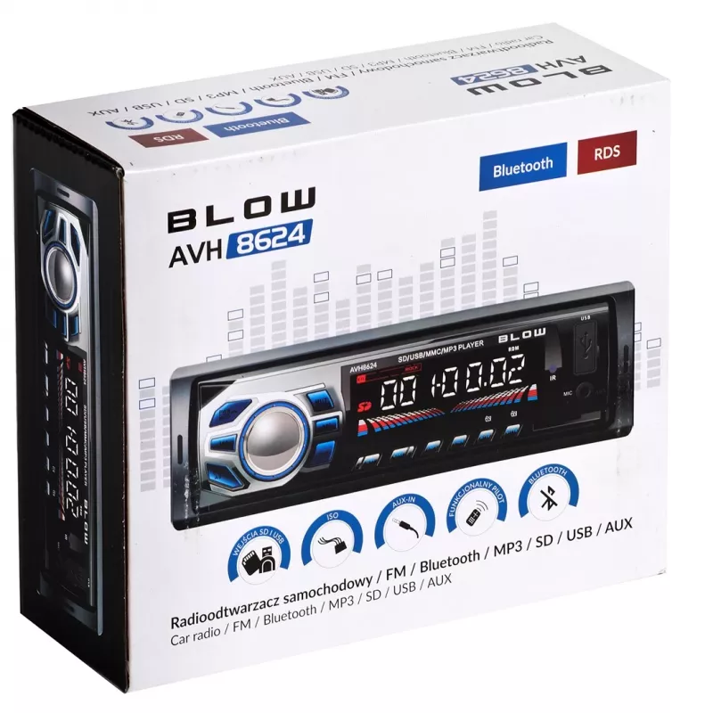 BLOW AVH-8624 ραδιόφωνο αυτοκινήτου, 1 DIN, FM RDS, Bluetooth, USB, SD/MMC, AUX, MP3, οθόνη LCD, τηλεχειριστήριο, μαύρο