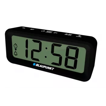 BLAUPUNKT ηλεκτρονικό αξεσουάρ CL04BK — μαύρο συμπαγές ρολόι με θερμόμετρο, ένδειξη υγρασίας, ημερολόγιο, ξυπνητήρι, λειτουργία αναβολής, μπαταρία AAA