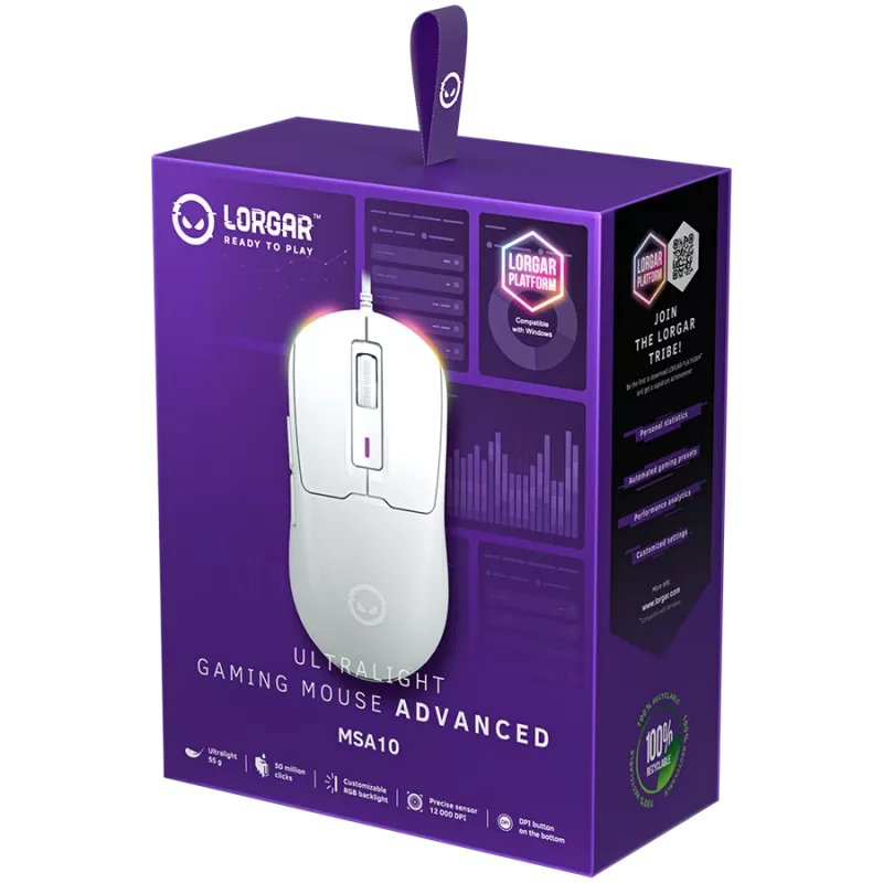 LORGAR MSA10, Ultralight Wired Gaming Mouse Advanced, λευκό
