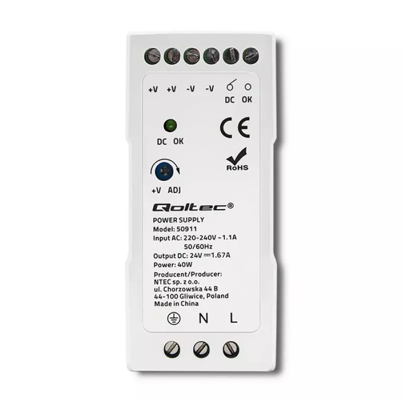 Τροφοδοτικό Qoltec Din Rail | 40W | 24V | 1.67A | λευκό | λεπτό
