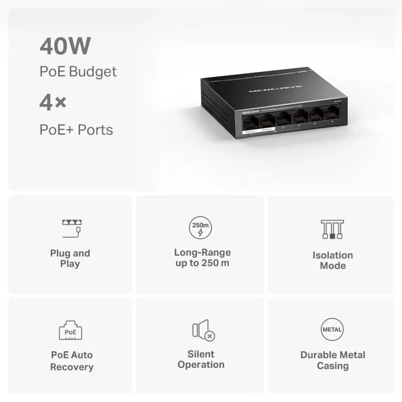 Mercusys Διακόπτης Desktop 6 θυρών 10/100Mbps με 4 θύρες PoE+