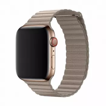 Λουράκι βρόχου δερμάτινο για Apple Watch 44 mm — Devia Elegant Stone, μαγνητικό κούμπωμα δέρματος