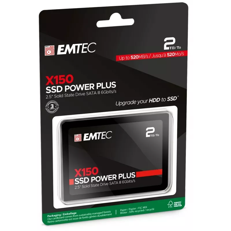 Emtec X150 Power Plus - SSD - 2 TB - εσωτερικός - 6,4 cm (2,5 ίντσες) - SATA 6Gb/s (ECSSD2TX150)