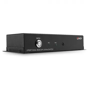 Lindy 39306 διακόπτης KVM Dual Head DisplayPort 1.2 2 θυρών, UHD 3840x2160@60Hz, διανομέας USB 2.0 4 θυρών, τηλεχειριστήριο IR, HDCP 2.3