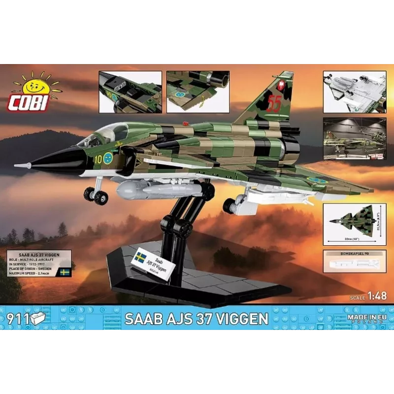 Σετ κατασκευής Cobi Blocks Saab AJS 3 Viggen 911 τεμ. σετ μοντελοποίησης, 911 τεμ.